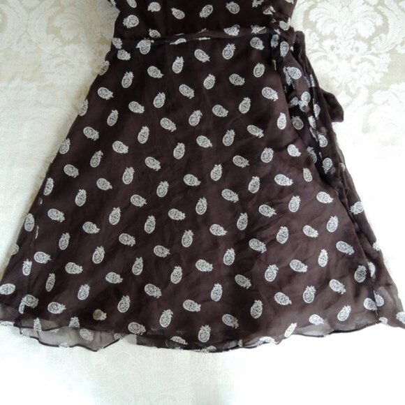 Kate Spade Brown Pineapple Embroidered 100% Silk Wrap Dress 10 - Picture 8 of 13